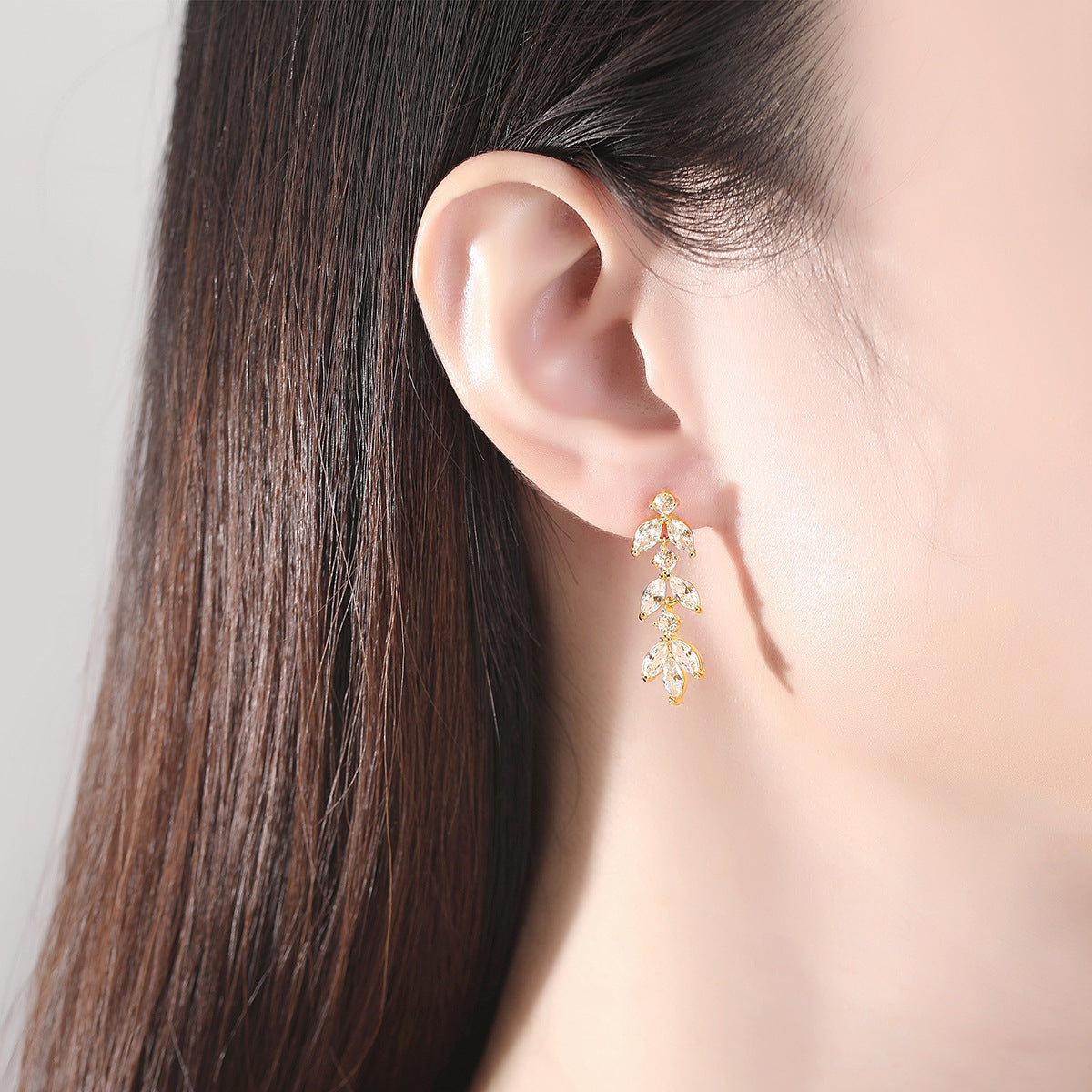 Cubic Zirconia Bridal Navette Leaves Drop Earrings AAA001