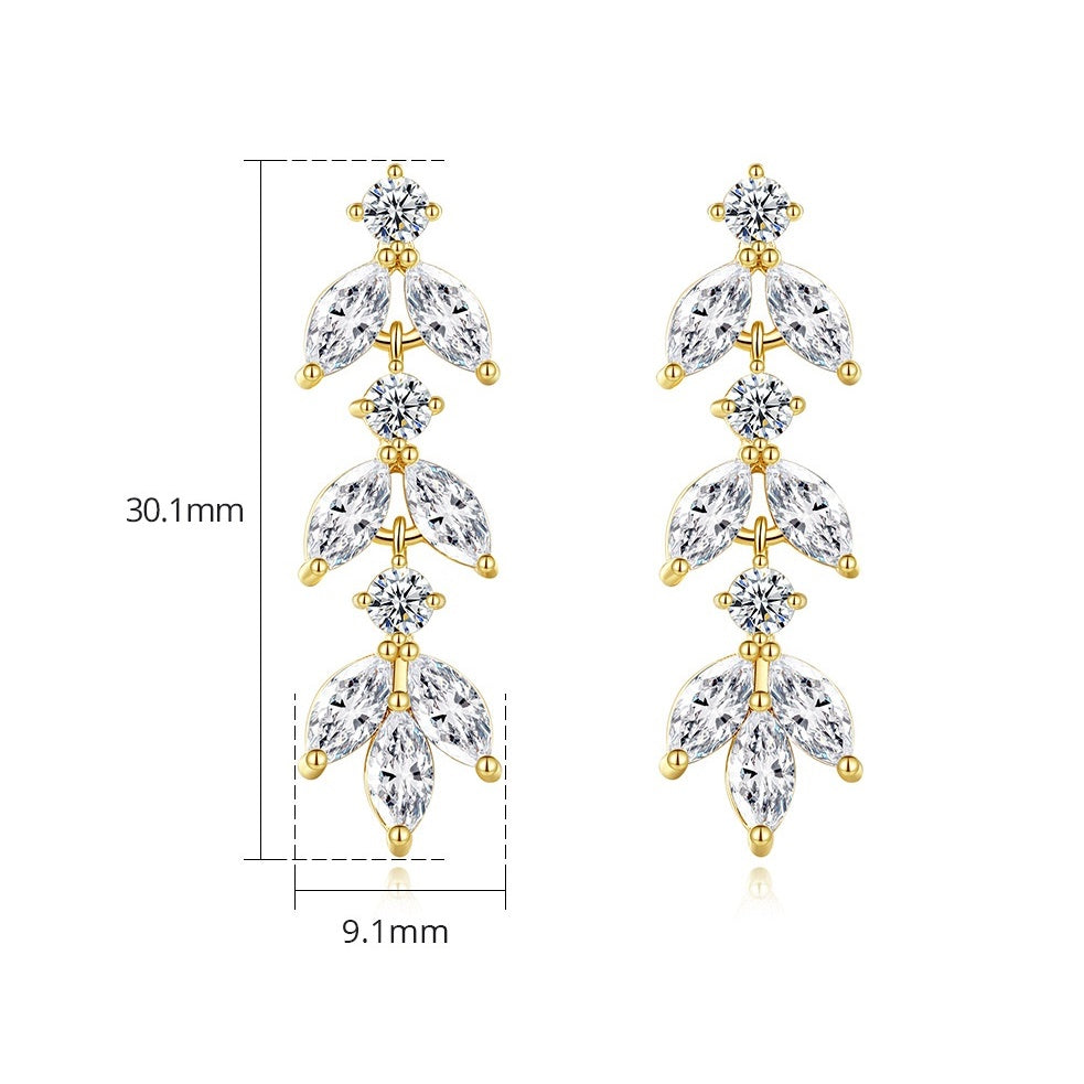 Cubic Zirconia Bridal Navette Leaves Drop Earrings AAA001