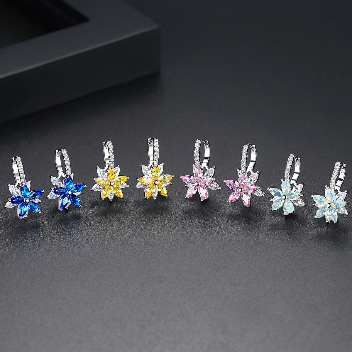 Cubic Zirconia White Gold Plated Floral Shape Earrings AAA002
