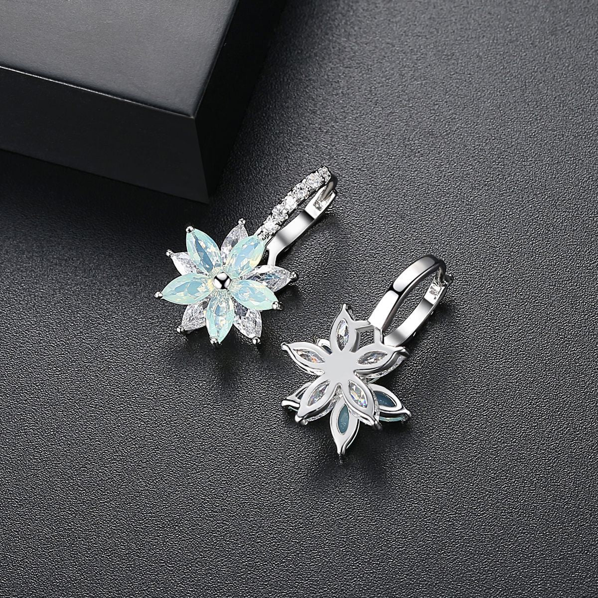 Cubic Zirconia White Gold Plated Floral Shape Earrings AAA002