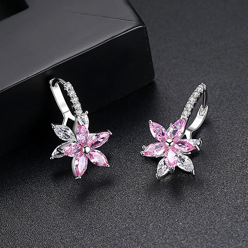 Cubic Zirconia White Gold Plated Floral Shape Earrings AAA002