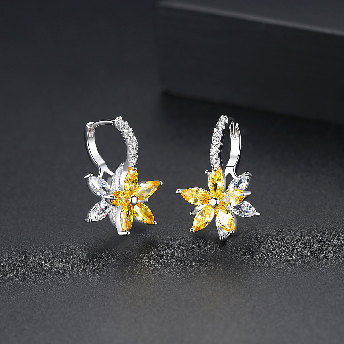 Cubic Zirconia White Gold Plated Floral Shape Earrings AAA002