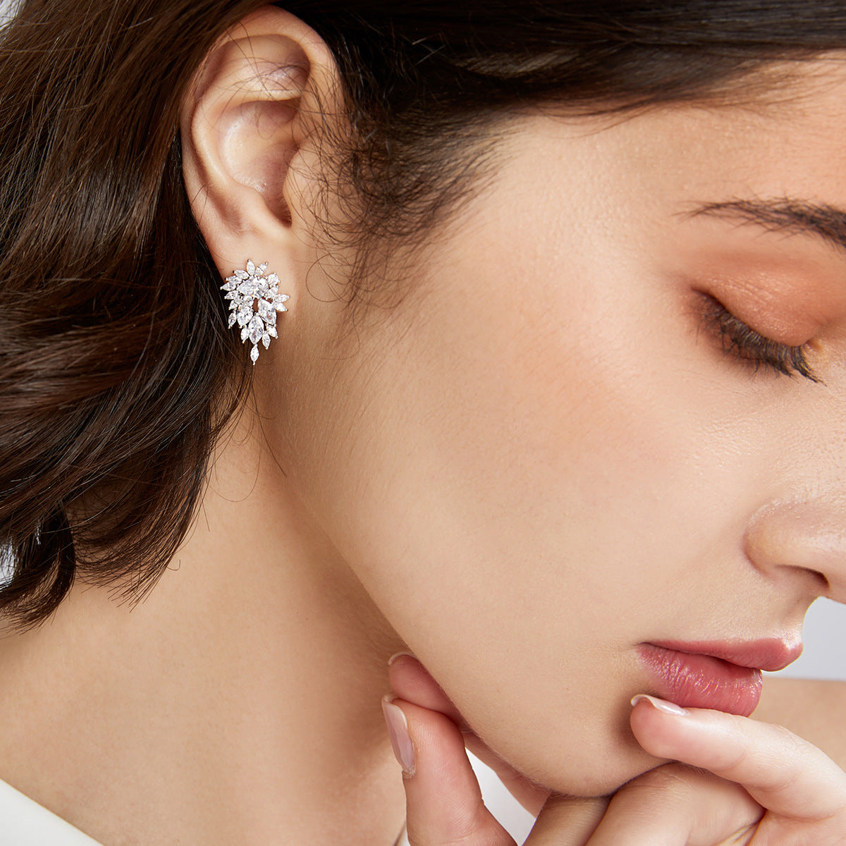 Cubic Zirconia White Gold Plated Navette Stud Earrings AAA003