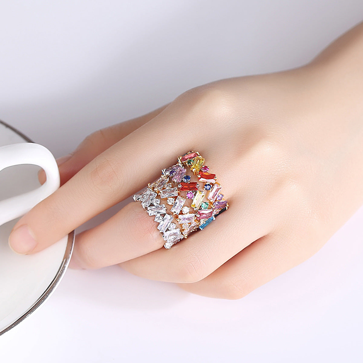 Multi-color Cubic Zirconia Ring AAA006