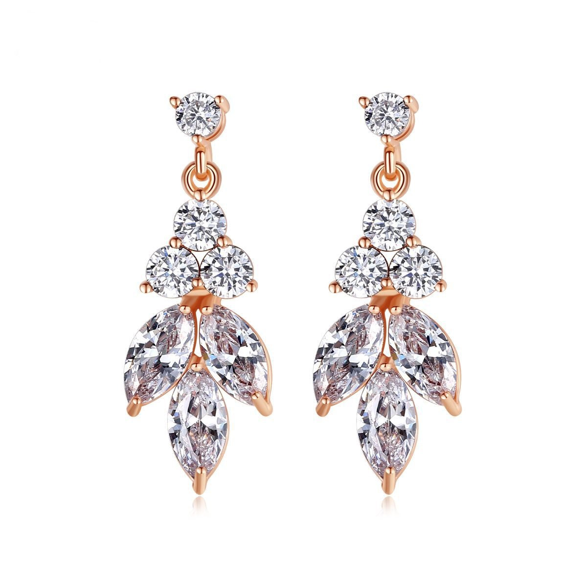 Rose Gold Plated Marquise Cubic Zirconia Dangle Drop Earrings AAA013