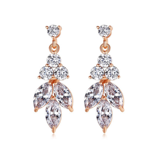 Rose Gold Plated Marquise Cubic Zirconia Dangle Drop Earrings AAA013