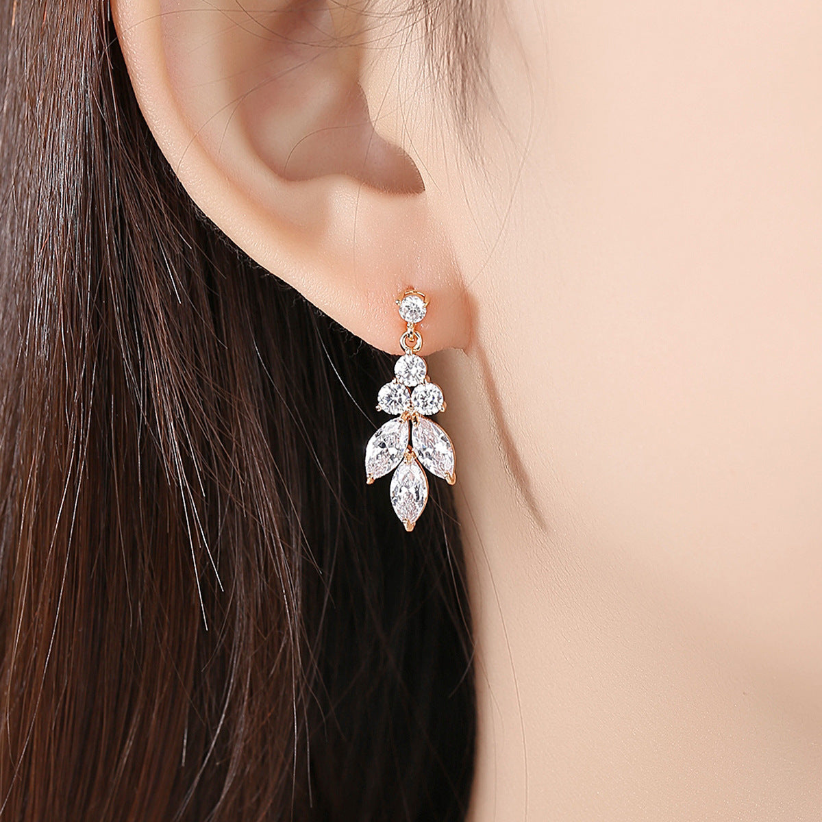 Rose Gold Plated Marquise Cubic Zirconia Dangle Drop Earrings AAA013