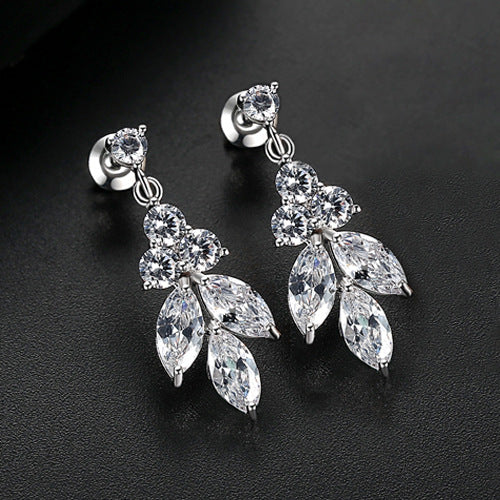 Rose Gold Plated Marquise Cubic Zirconia Dangle Drop Earrings AAA013