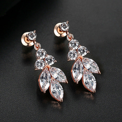 Rose Gold Plated Marquise Cubic Zirconia Dangle Drop Earrings AAA013
