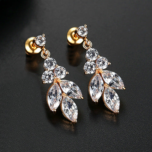 Rose Gold Plated Marquise Cubic Zirconia Dangle Drop Earrings AAA013