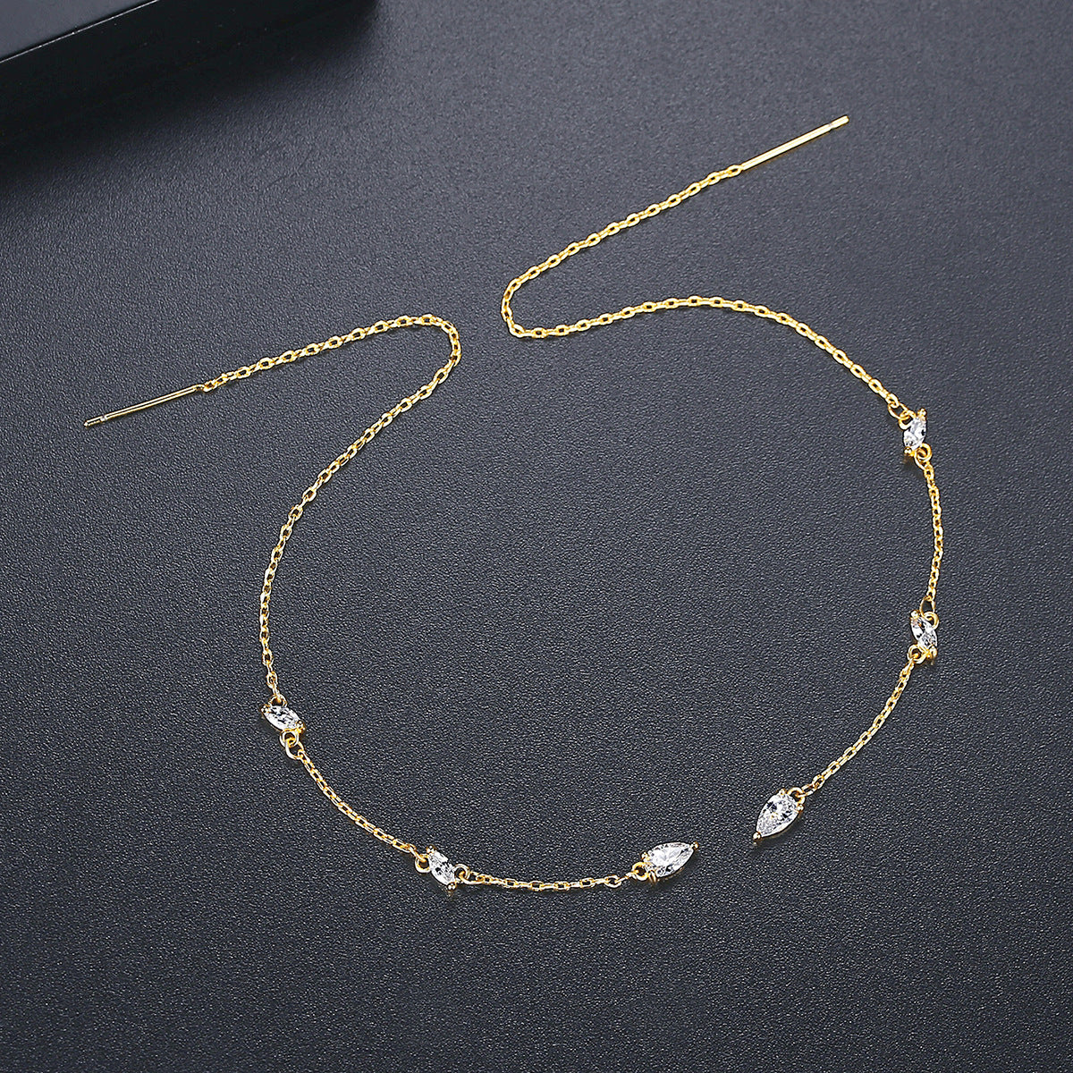 Gold Plated Cubic Zirconia Long Chain Threader Earrings AAA056