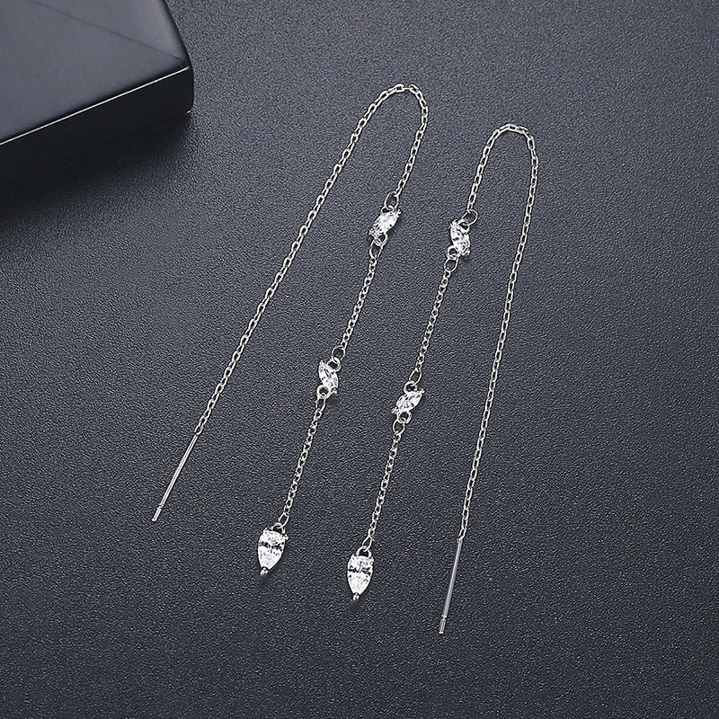 Gold Plated Cubic Zirconia Long Chain Threader Earrings AAA056