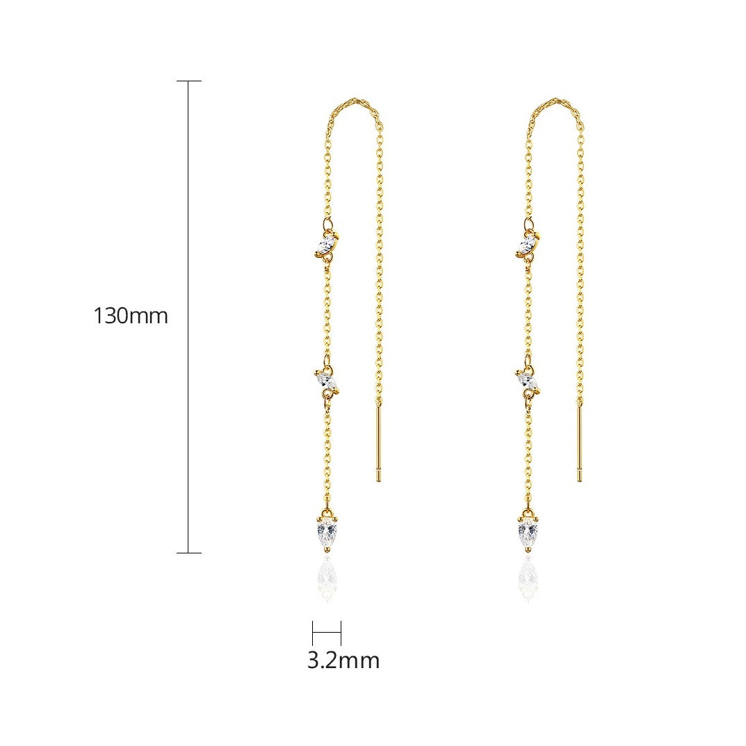 Gold Plated Cubic Zirconia Long Chain Threader Earrings AAA056