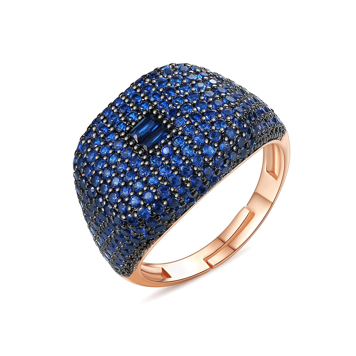 Rose Gold Plated Blue Cubic Zirconia Adjustable Open Ring AAA057