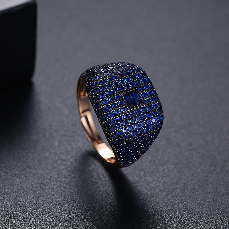 Rose Gold Plated Blue Cubic Zirconia Adjustable Open Ring AAA057