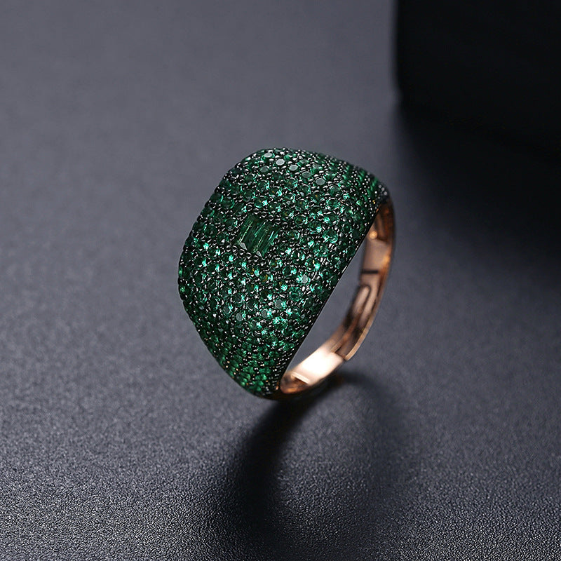 Rose Gold Plated Blue Cubic Zirconia Adjustable Open Ring AAA057