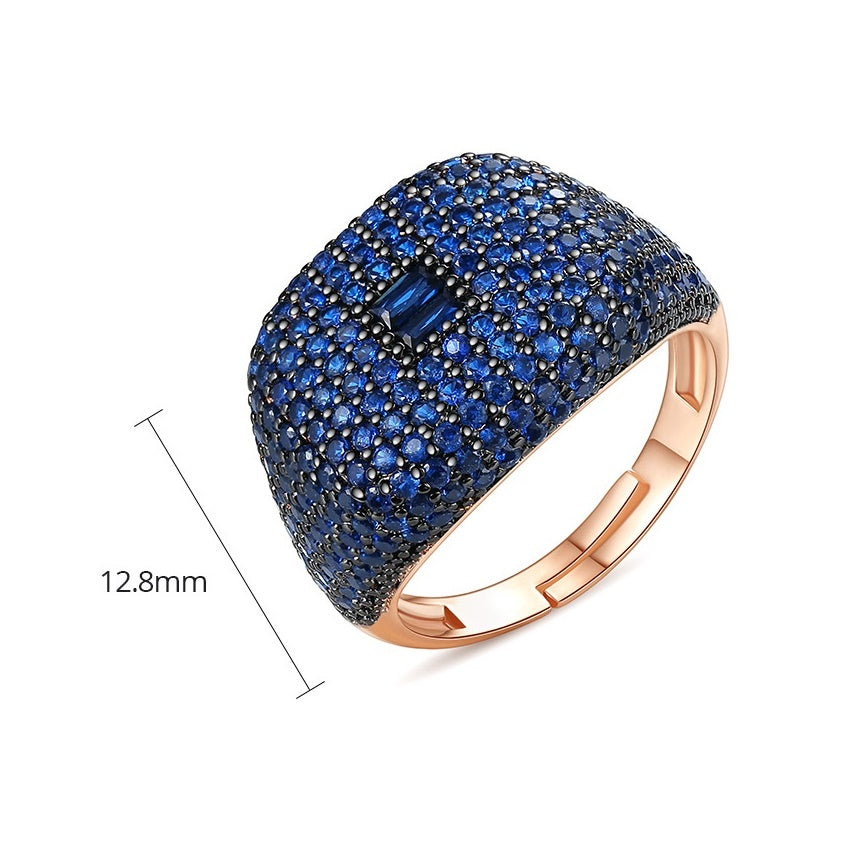 Rose Gold Plated Blue Cubic Zirconia Adjustable Open Ring AAA057