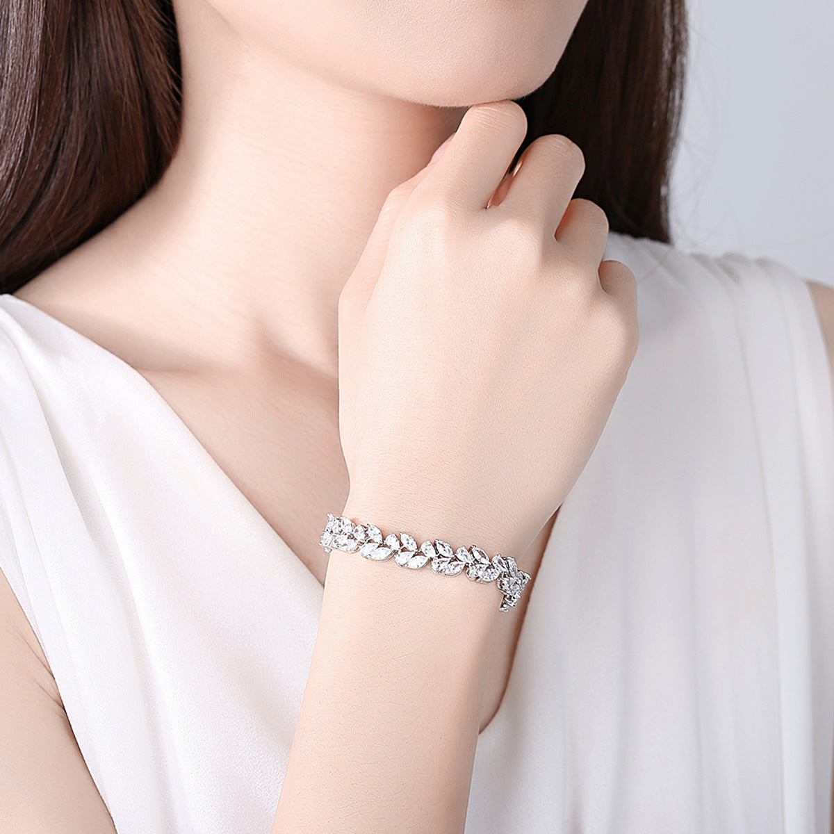 White Gold Plated Marquise Cubic Zirconia Bracelet AAA058
