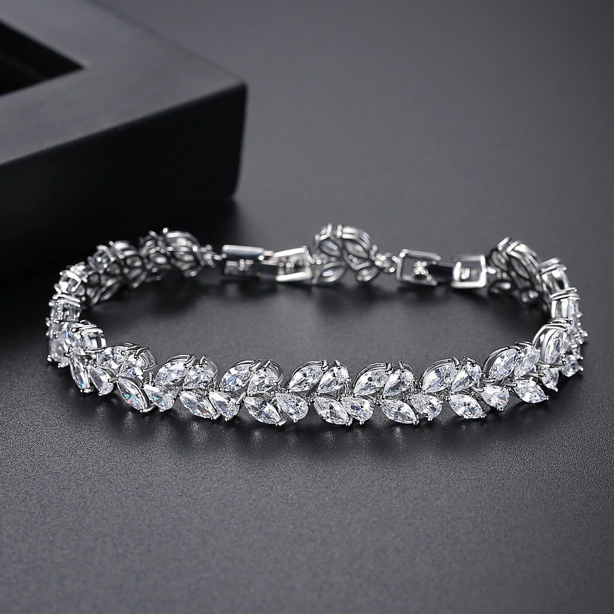 White Gold Plated Marquise Cubic Zirconia Bracelet AAA058