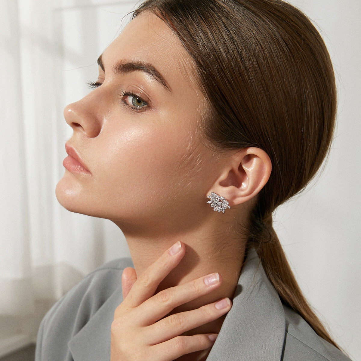 White Gold Plated Marquise Cut Cubic Zirconia Stud Earrings AAA060