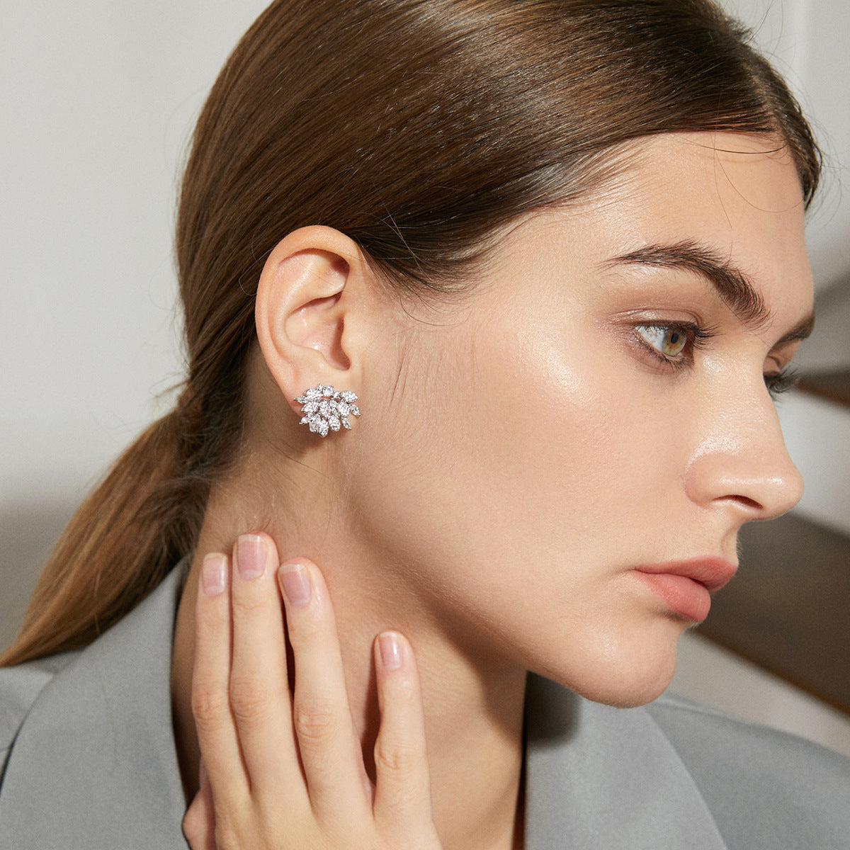 White Gold Plated Marquise Cut Cubic Zirconia Stud Earrings AAA060