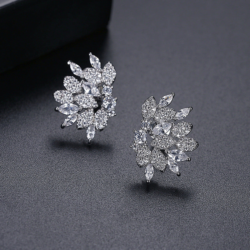 White Gold Plated Marquise Cut Cubic Zirconia Stud Earrings AAA060