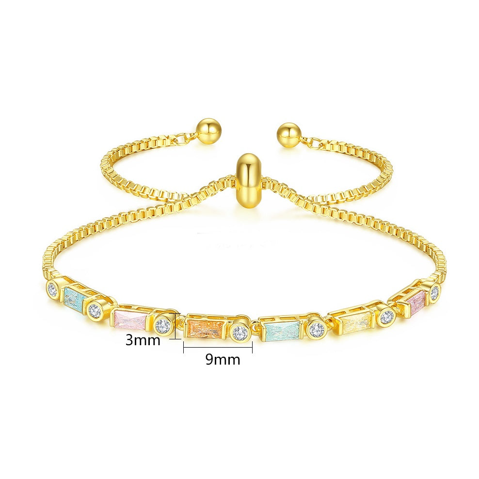 Multicolor Baguette Cubic Zirconia Gold Plated Adjustable Chain Bracelet AAA1026
