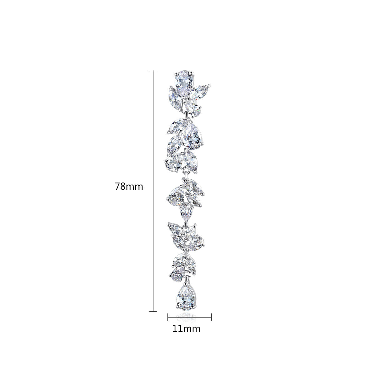 White Gold Plated Pear & Marquise Cubic Zirconia Long Drop Earrings AAA005
