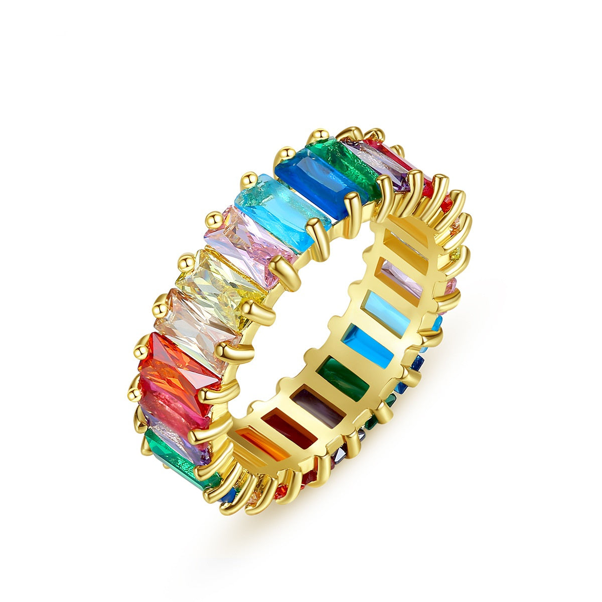 Multi Color Baugtte Cubic Zirconia Band Ring AAA104