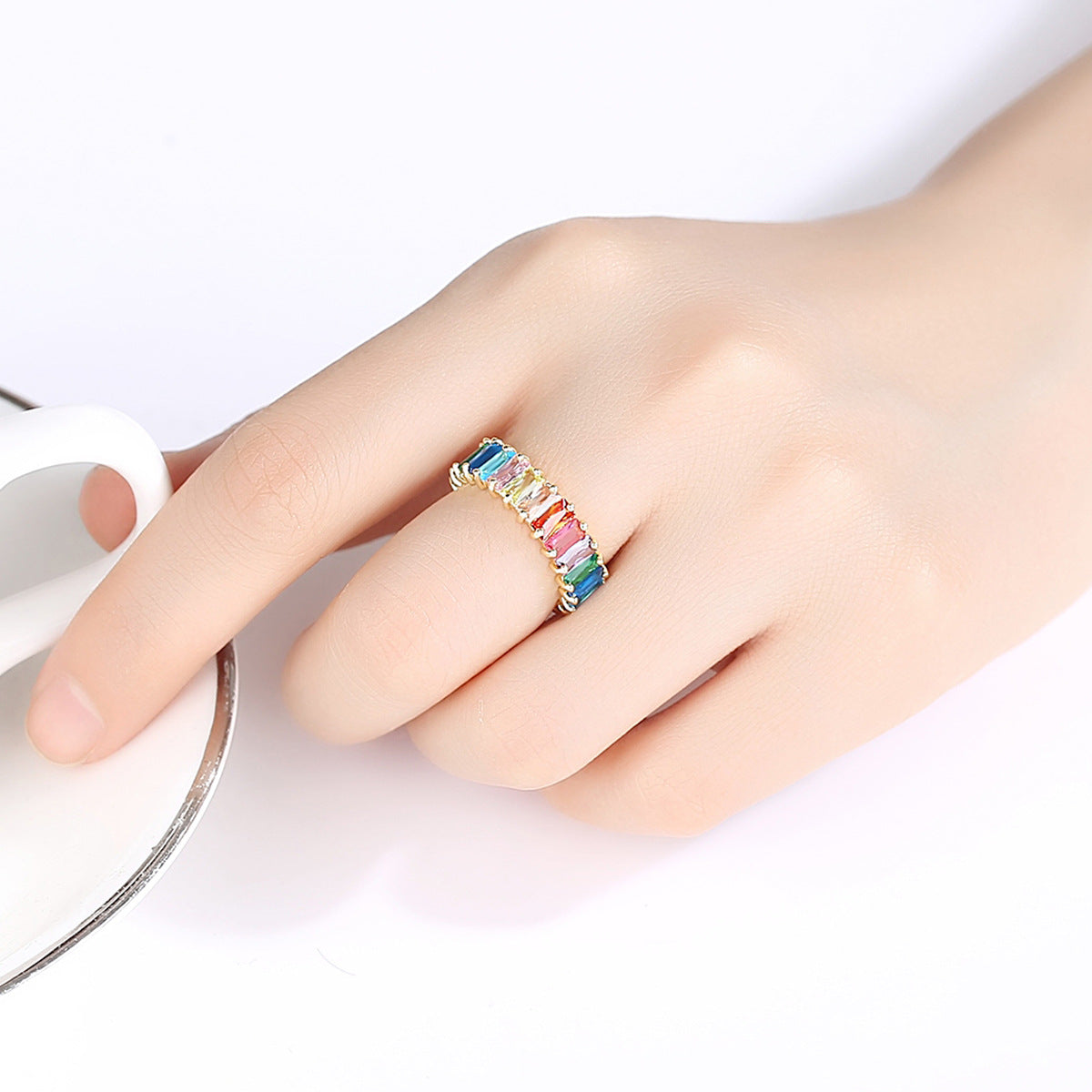 Multi Color Baugtte Cubic Zirconia Band Ring AAA104