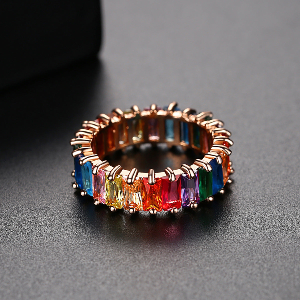 Multi Color Baugtte Cubic Zirconia Band Ring AAA104