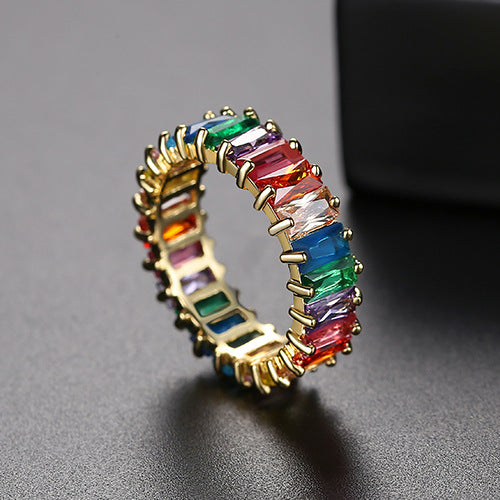 Multi Color Baugtte Cubic Zirconia Band Ring AAA104