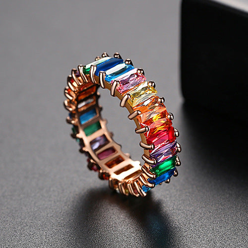 Multi Color Baugtte Cubic Zirconia Band Ring AAA104
