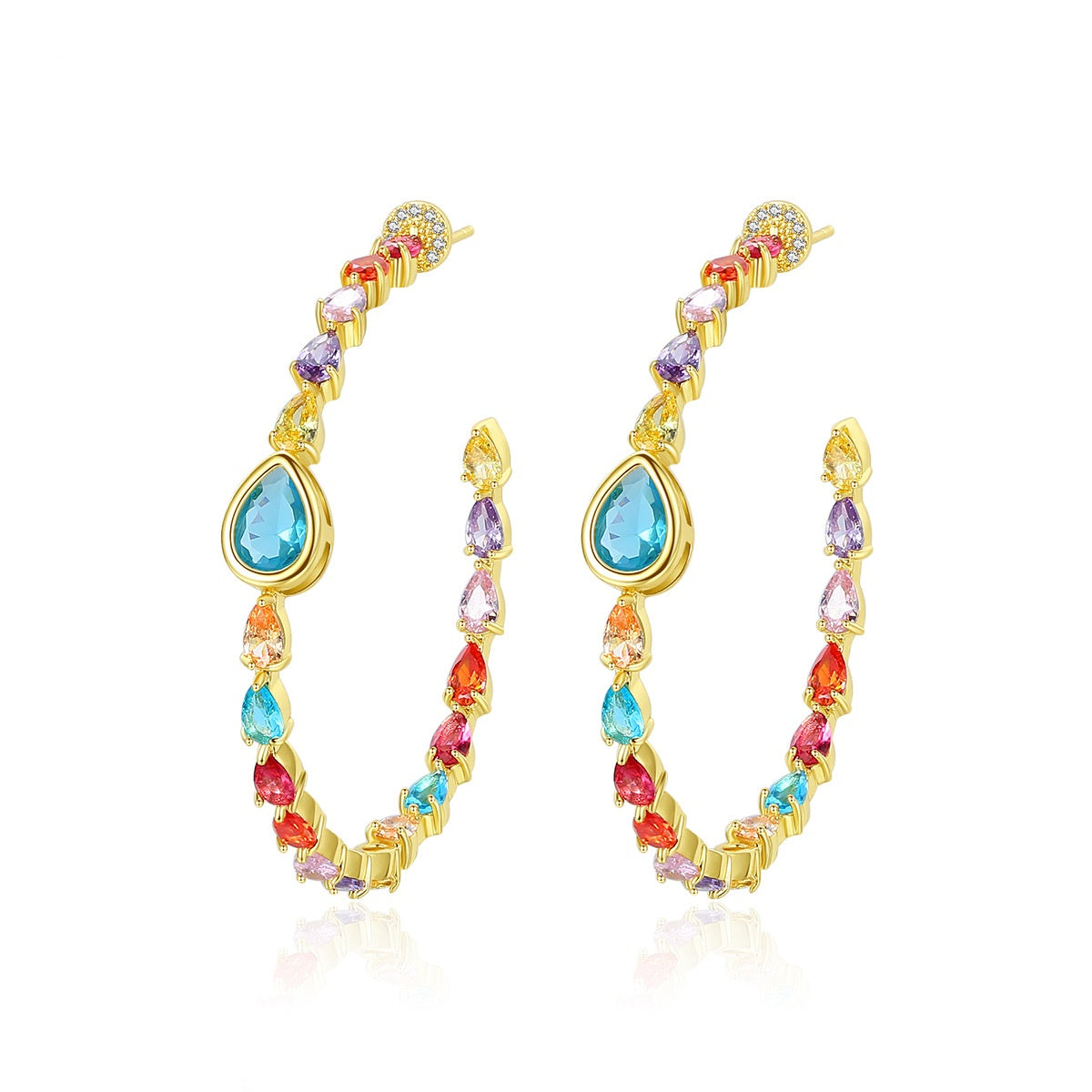 Mixed Color Pear Shape Cubic Zirconia Hoop Earrings AAA1046