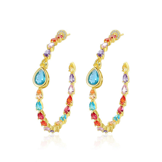 Mixed Color Pear Shape Cubic Zirconia Hoop Earrings AAA1046