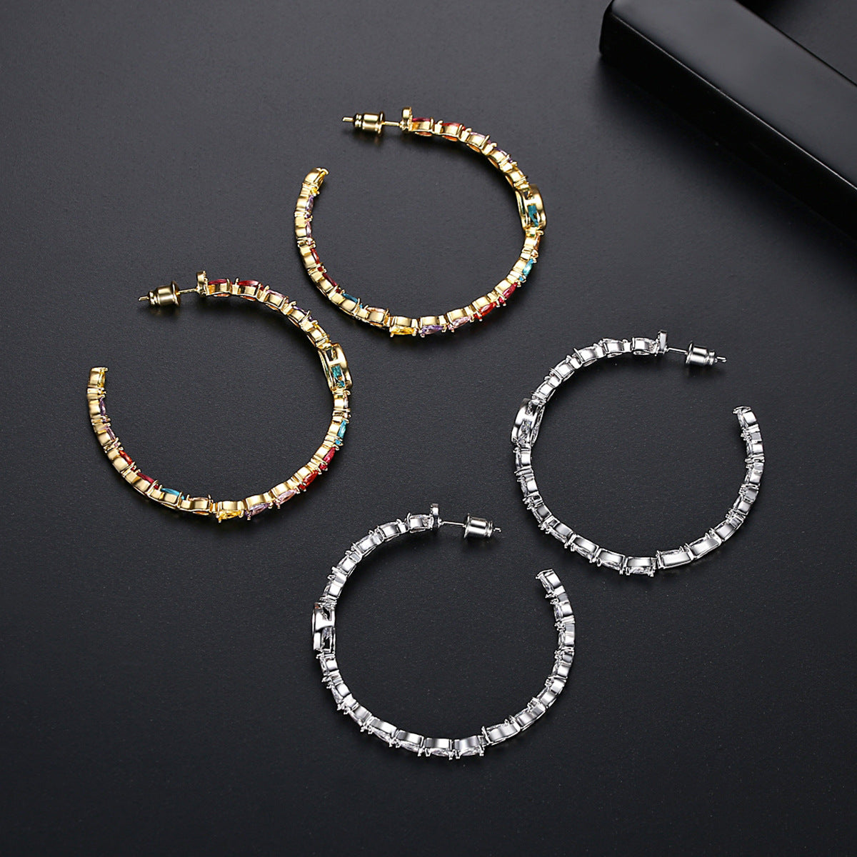 Mixed Color Pear Shape Cubic Zirconia Hoop Earrings AAA1046