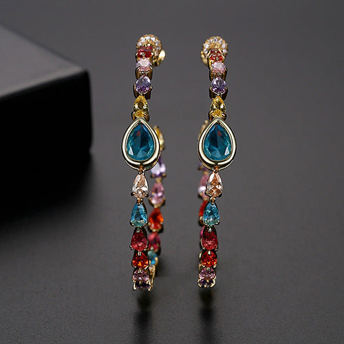 Mixed Color Pear Shape Cubic Zirconia Hoop Earrings AAA1046