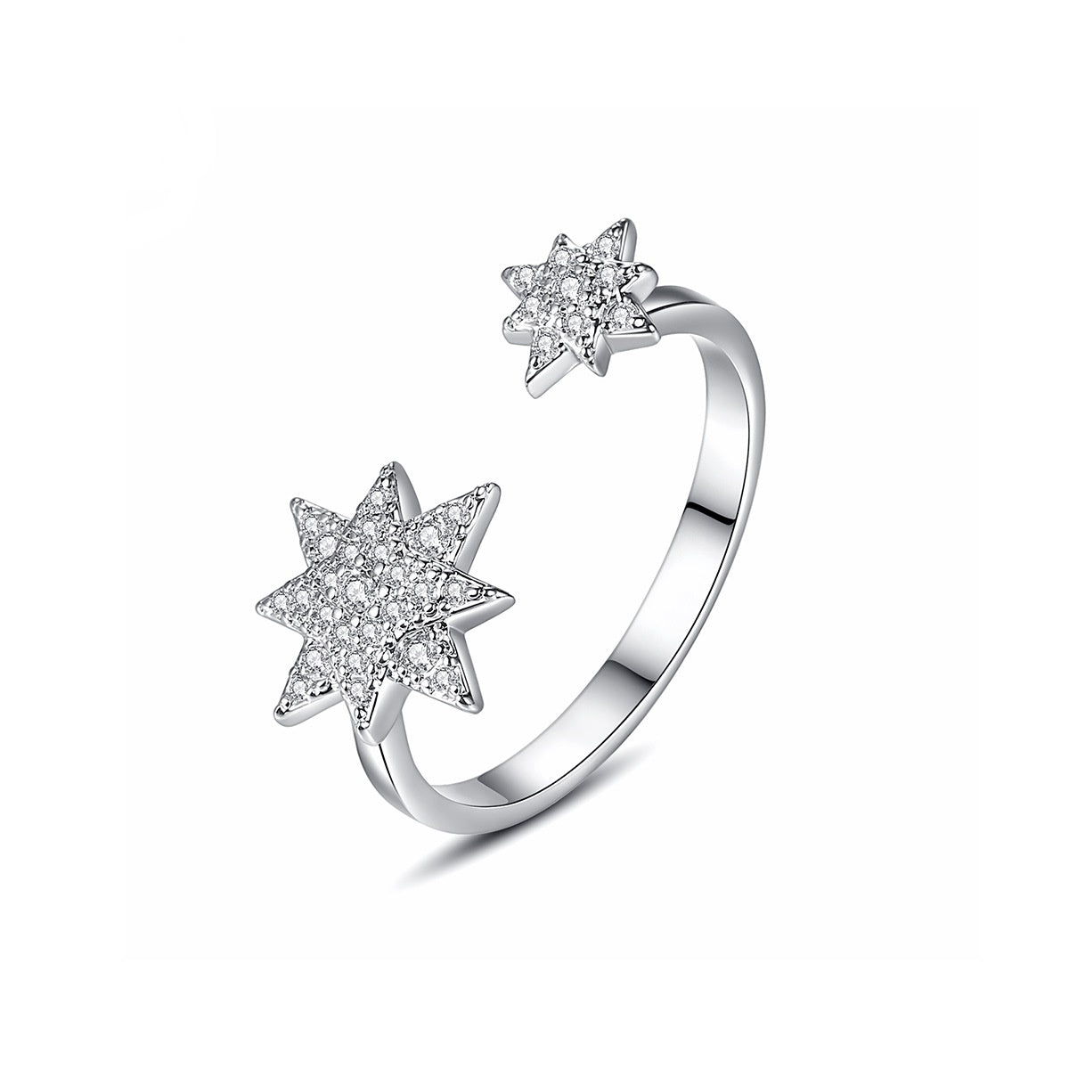 White Gold Plated Twin Star Cubic Zirconia Open Ring AAA1065