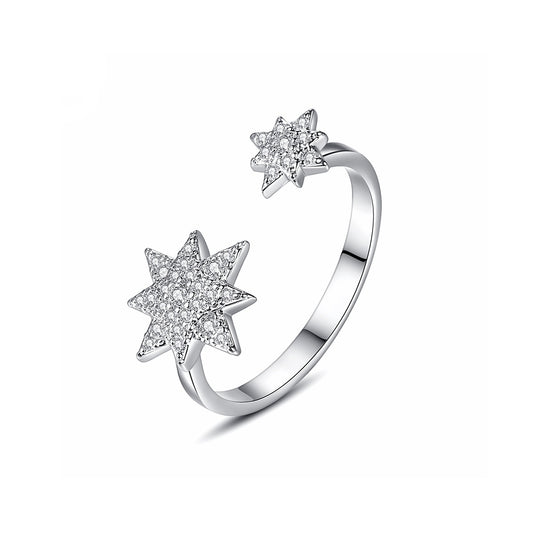 White Gold Plated Twin Star Cubic Zirconia Open Ring AAA1065