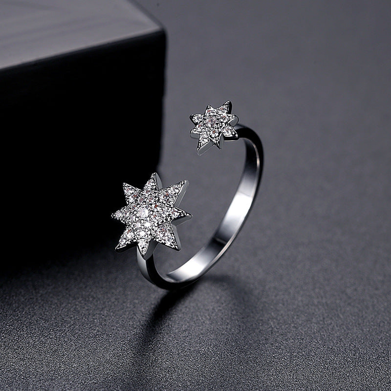 White Gold Plated Twin Star Cubic Zirconia Open Ring AAA1065
