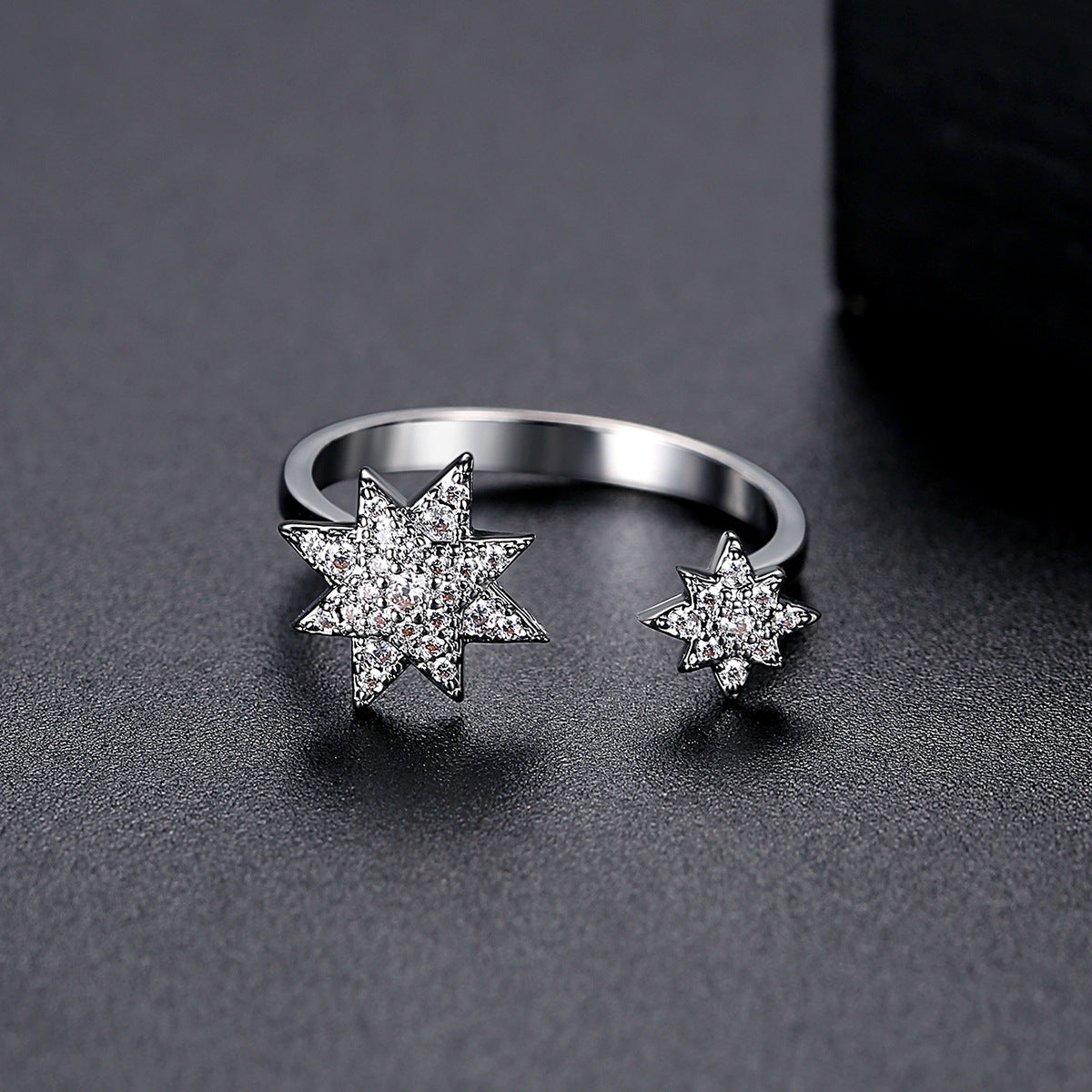 White Gold Plated Twin Star Cubic Zirconia Open Ring AAA1065