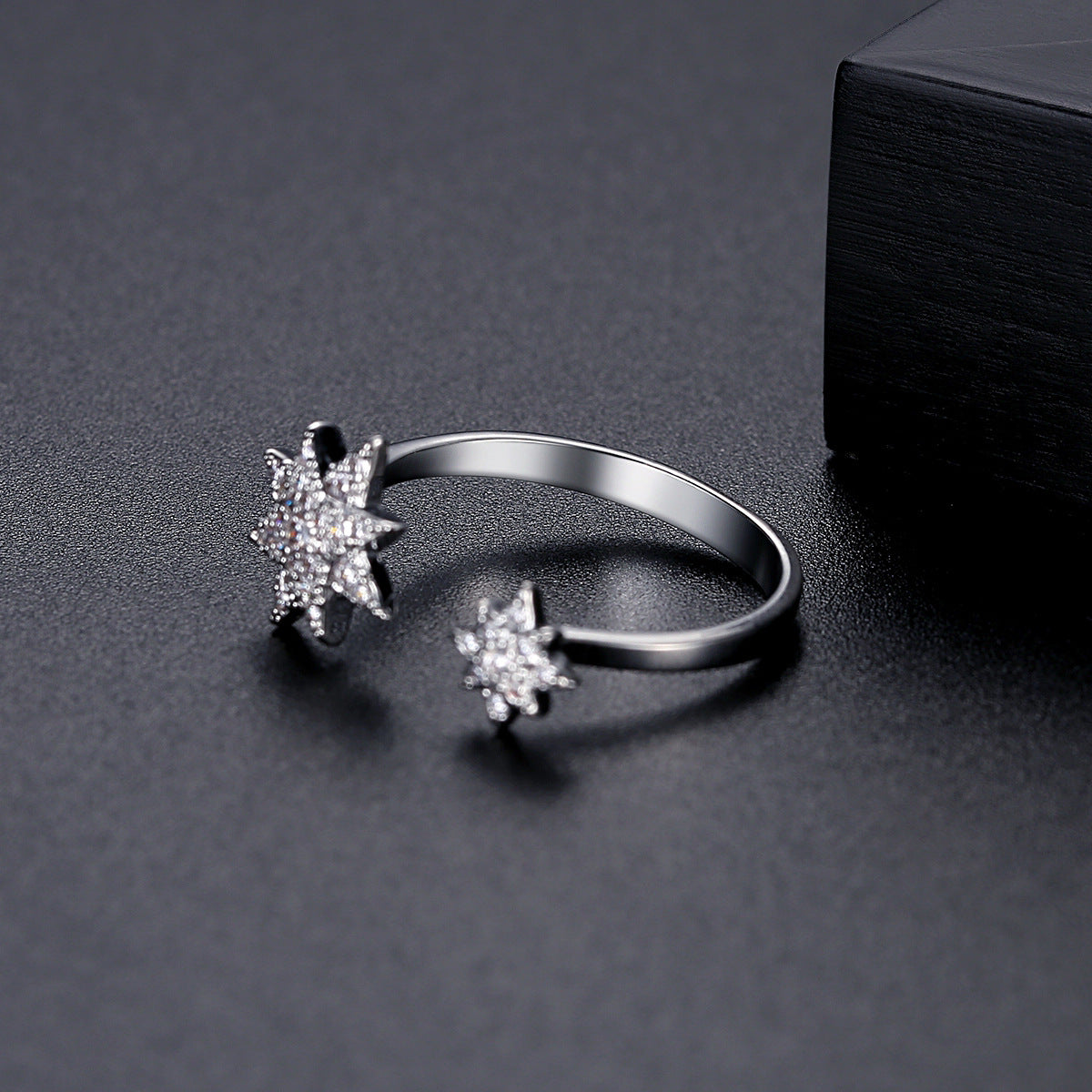 White Gold Plated Twin Star Cubic Zirconia Open Ring AAA1065