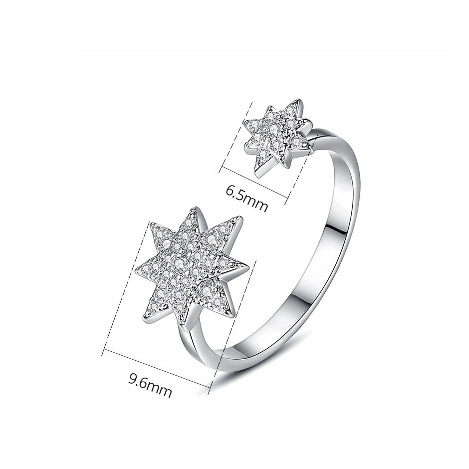 White Gold Plated Twin Star Cubic Zirconia Open Ring AAA1065