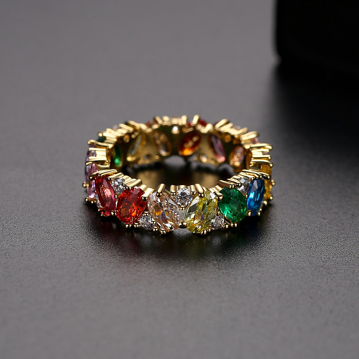 Gold Plated Rainbow Marquise Cubic Zirconia Band Ring AAA107