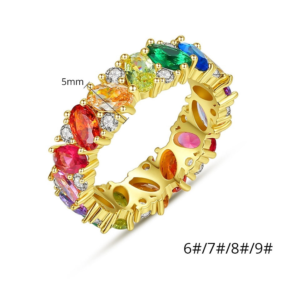 Gold Plated Rainbow Marquise Cubic Zirconia Band Ring AAA107