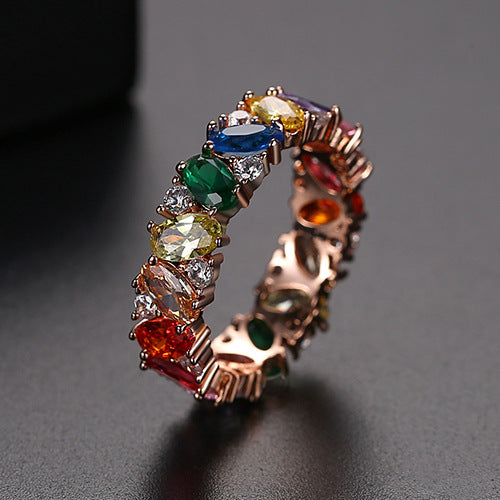 Gold Plated Rainbow Marquise Cubic Zirconia Band Ring AAA107