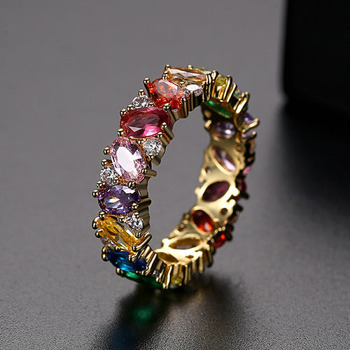 Gold Plated Rainbow Marquise Cubic Zirconia Band Ring AAA107