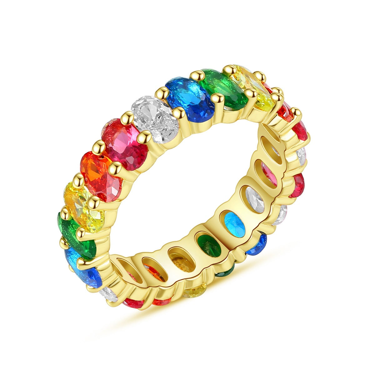 Multicolor Cubic Zirconia Gold Plated Engagement Band Ring AAA109