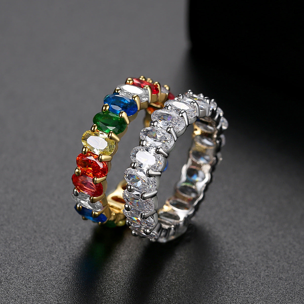 Multicolor Cubic Zirconia Gold Plated Engagement Band Ring AAA109