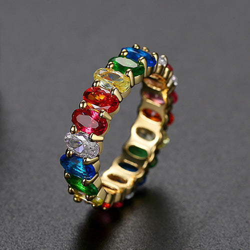 Multicolor Cubic Zirconia Gold Plated Engagement Band Ring AAA109